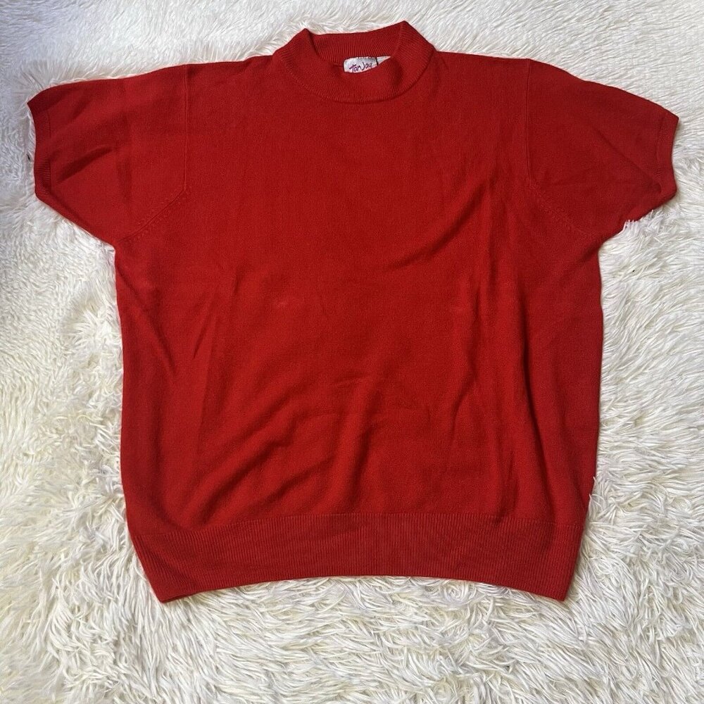 Tan Jay Women's Red Sweater XL pullover 100% Acrylic Short Sleeves Mock Neck